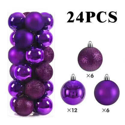 LuxeOrbit 24/pcs 8CM Christmas Ball Ornaments Set Painted Plastics Christmas Tree Pendant Decoration Christmas Decoration Accessories