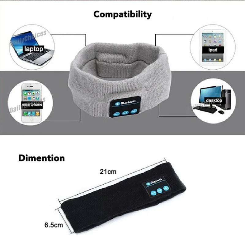 LuxeOrbit Wireless Stereo Bluetooth 5.0 Headphone Running Sleeping Earphone Headset Knit Sports Music Headband Eye Mask With MIC Long Life