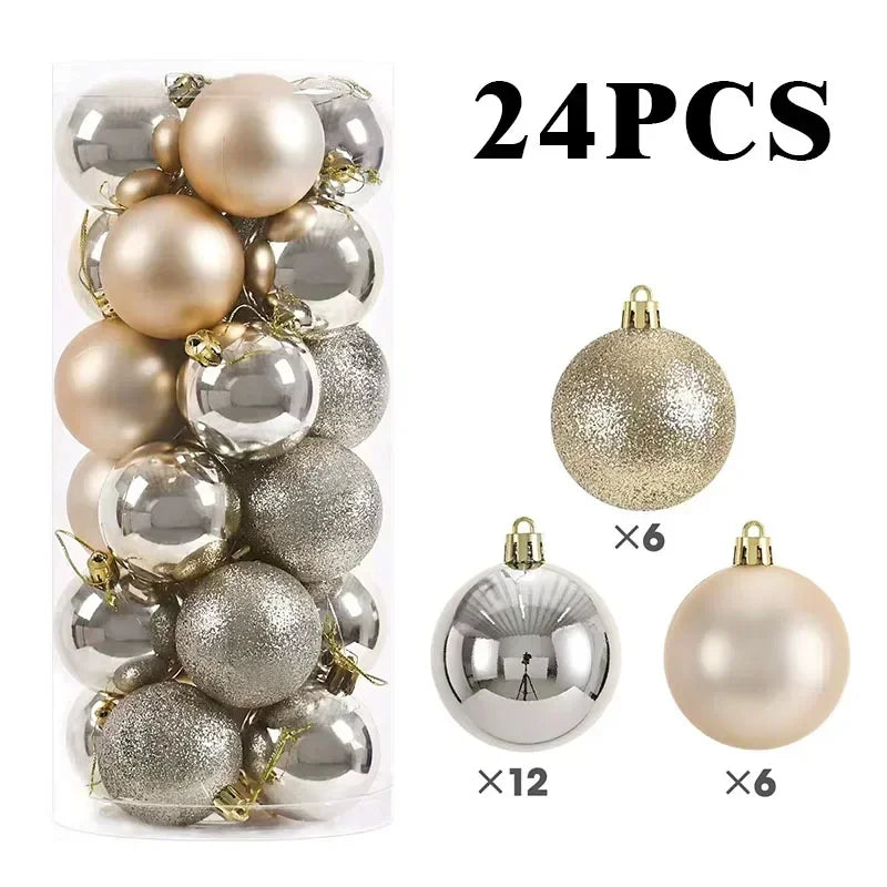 LuxeOrbit 24/pcs 8CM Christmas Ball Ornaments Set Painted Plastics Christmas Tree Pendant Decoration Christmas Decoration Accessories