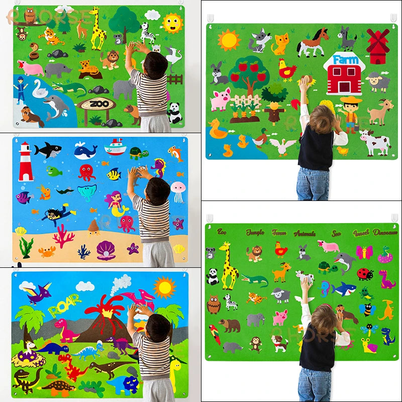 LuxeOrbit Felt Board Stories Set Montessori Ocean Farm Insect  Animal Family Interactive Preschool Early Learning Toddlers Toys for Child