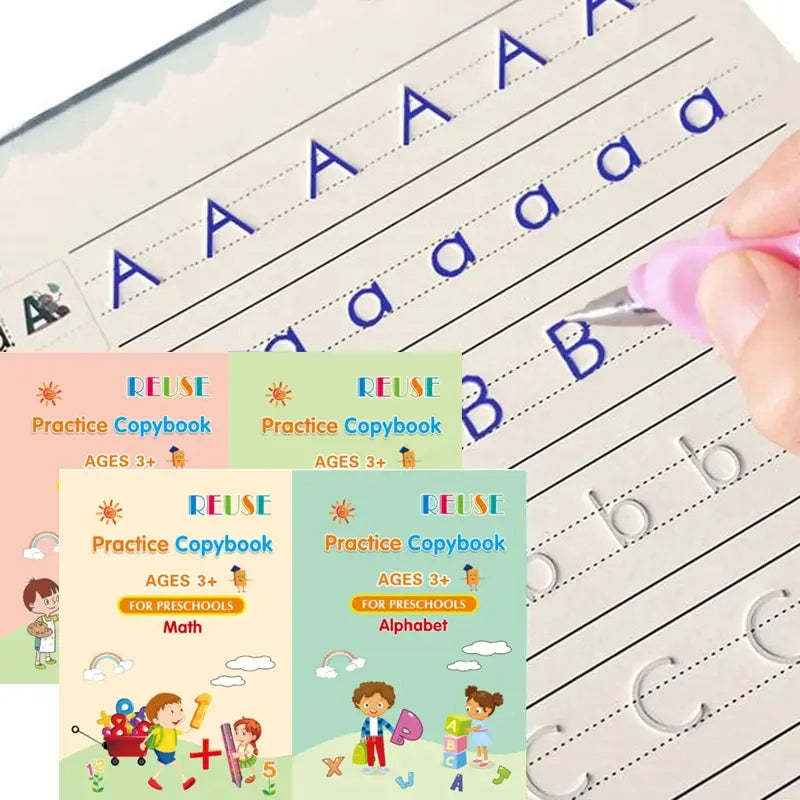 LuxeOrbit 4 Books Pen Magic Copy Book Free Wiping Children Kids Writing Sticker Practice English Copybook For Calligraphy Montessori Gift