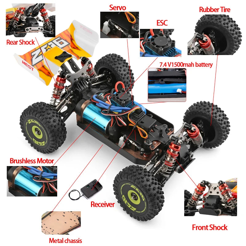 LuxeOrbit 144010 And 144001 RC Cars  2.4G 4WD Remote Control Car 75 KM/H High Speed Metal Chassis Electric Racing for Children Gift