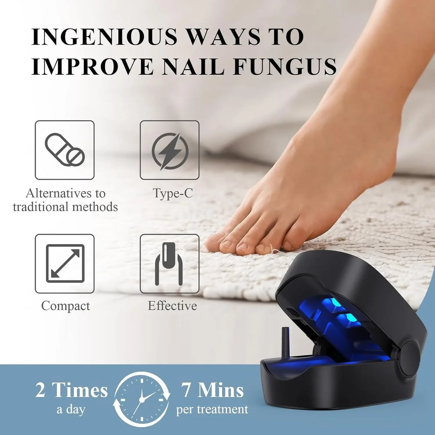 LuxeOrbit Nail Fungus Treatment Laser Device for Cleaning Onychomycosis USB Charge Anti Fungal Repair Damaged Discolored Thick Fingernails