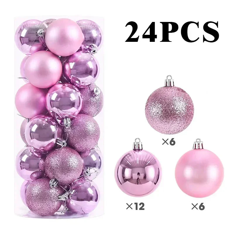 LuxeOrbit 24/pcs 8CM Christmas Ball Ornaments Set Painted Plastics Christmas Tree Pendant Decoration Christmas Decoration Accessories