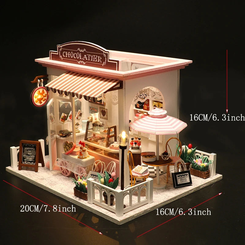 LuxeOrbit DIY 3D Puzzles Wooden Toy Miniature Dollhouse Handmade Doll House Model Building Kits Coffee House Toys For Children Gifts