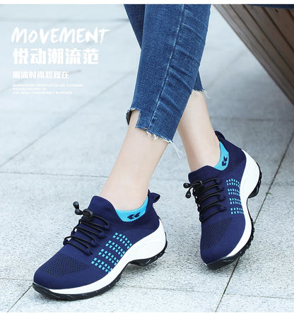 LuxeOrbit Women Walking Trainers Fashion Fly Weaving Sock Sneakers Breathe Comfort Nursing Shoes Casual Platform Loafers Non-Slip