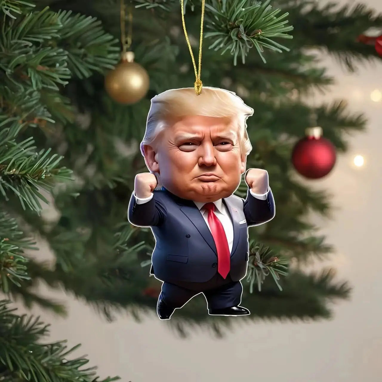 LuxeOrbit Trump-Inspired Acrylic Christmas Decor Hanging Ornament for Car and Tree Perfect Holiday Gift Funny Cartoon Pendant