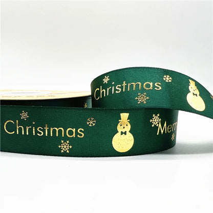 LuxeOrbit 5yards 1inch 25mm Christmas Ribbon Printed Christmas Polyester Ribbon For Handmade Design Christmas Decoration DIY Gift Packing