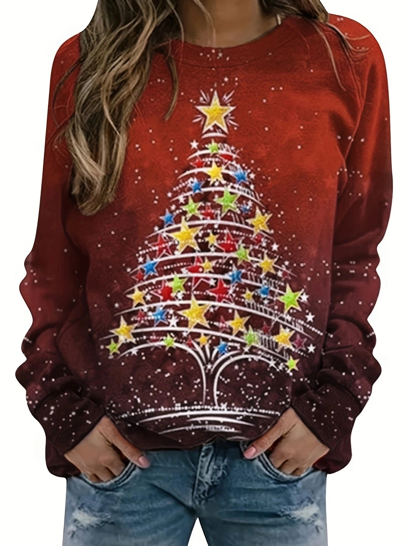 LuxeOrbit Women's fashionable Christmas personalized printed loose hoodie