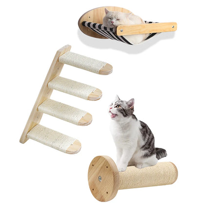 LuxeOrbit 1Pc Wall Mounted Cat Furniture Wooden Cat Shelves Perches For Wall Cat Steps Ladder Bed Activity Tree Climbing Structure Modern