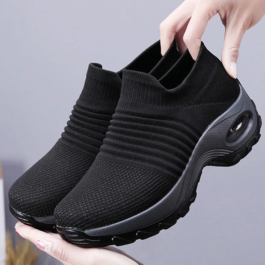 LuxeOrbit Women Sneakers Fashion Breathable Walking Mesh Platform Shoes Sneakers for Women Gym Vulcanized Shoes Black Female Footwear