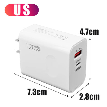 LuxeOrbit 120W USB Type C PD Super Fast Charger 10A Cable Gan Fast Charging Quick Power Adapter for IPhone Xiaomi Samsung OnePlus Huawei