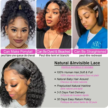 LuxeOrbit 13X4 Brazilian Kinky Curly BoB Lace Frontal Wigs For Women Glueless 180 Density Preplucked 100% Human Hair Wig Deep Curls Wig