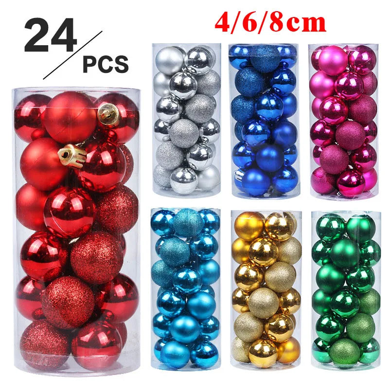 LuxeOrbit 24/pcs 8CM Christmas Ball Ornaments Set Painted Plastics Christmas Tree Pendant Decoration Christmas Decoration Accessories