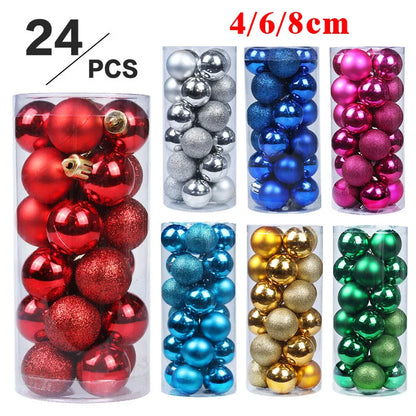 LuxeOrbit 24/pcs 8CM Christmas Ball Ornaments Set Painted Plastics Christmas Tree Pendant Decoration Christmas Decoration Accessories