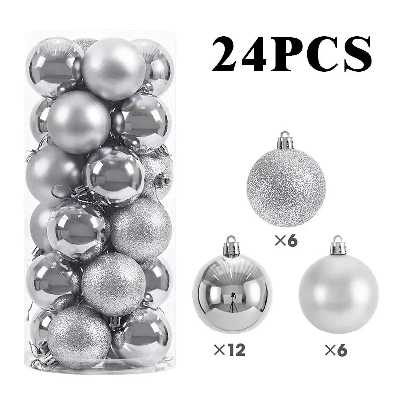 LuxeOrbit 24/pcs 8CM Christmas Ball Ornaments Set Painted Plastics Christmas Tree Pendant Decoration Christmas Decoration Accessories