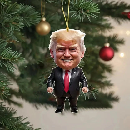 LuxeOrbit Trump-Inspired Acrylic Christmas Decor Hanging Ornament for Car and Tree Perfect Holiday Gift Funny Cartoon Pendant