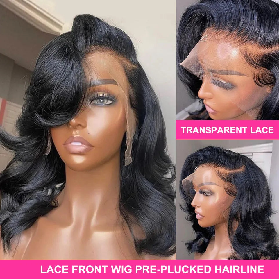 Brazilian Body Wave Short Bob Wig 13x4 Lace Front Human Hair Wigs for Women Pre Plucked 4x4 Closure Wig Transparent Virgin Remy