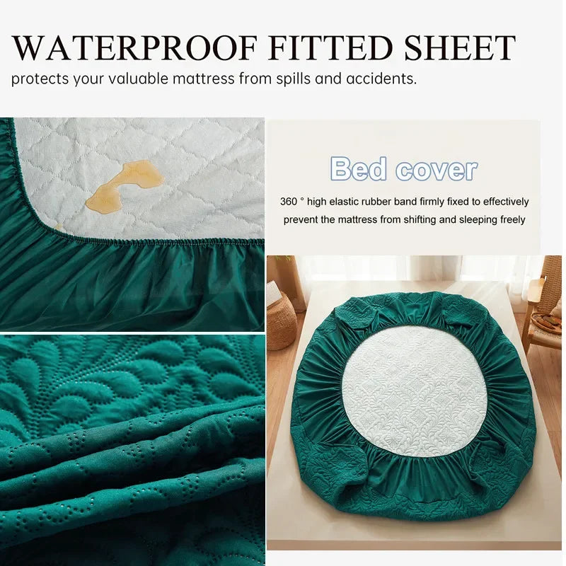 LuxeOrbit 100% Waterproof Quilted Fitted Bed Sheet with Elastic Band Soft Mattress Protector Cover Twin Queen King 160x200cm Home Decor