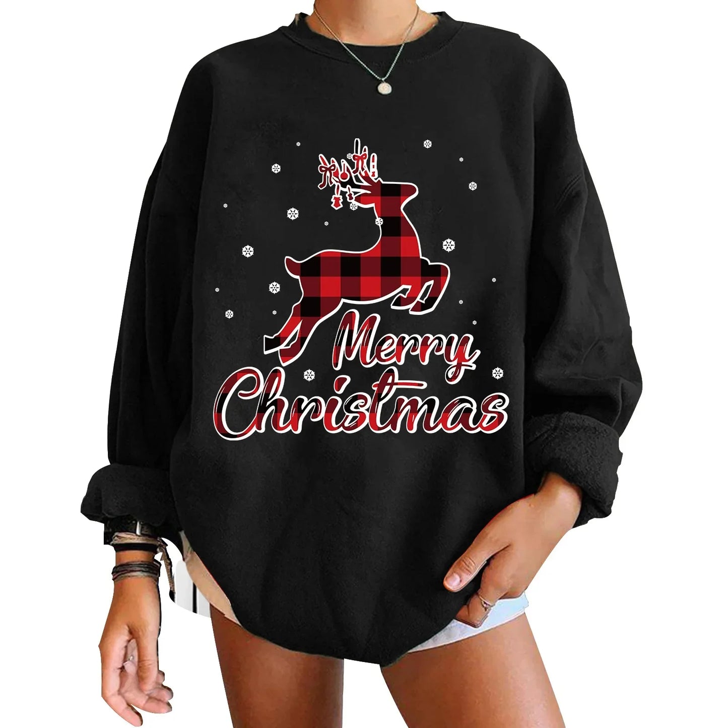 LuxeOrbit Christmas Sweatshirt Women's Merry Christmas Hoodies & Sweatshirts Crew Neck Standard Thickness Santa's Reindeer Christmas Sweat