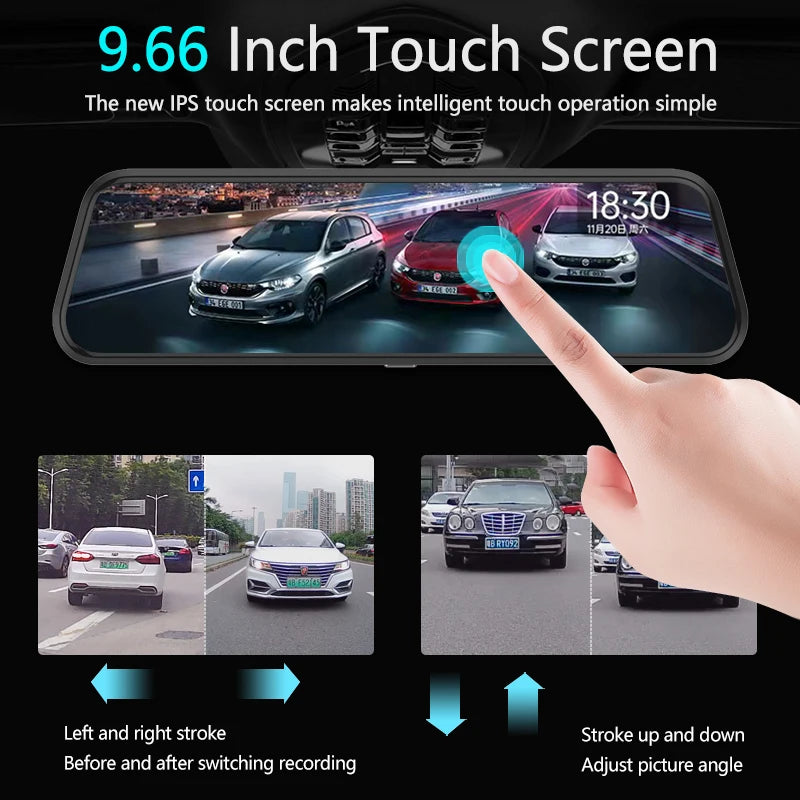 LuxeOrbit 10 Inch Mirror Camera for Car Touch Screen Video Recorder Rearview Mirror Dash Cam Front and Rear Camera Mirror DVR Black Box