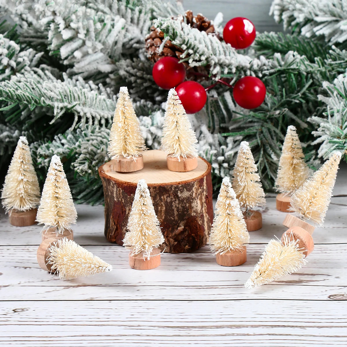 LuxeOrbit Artificial Mini Wooden Christmas Tree Blue Green White Gold Tower Pine Small Sisal Christmas Tree Tabletop Ornament Decor