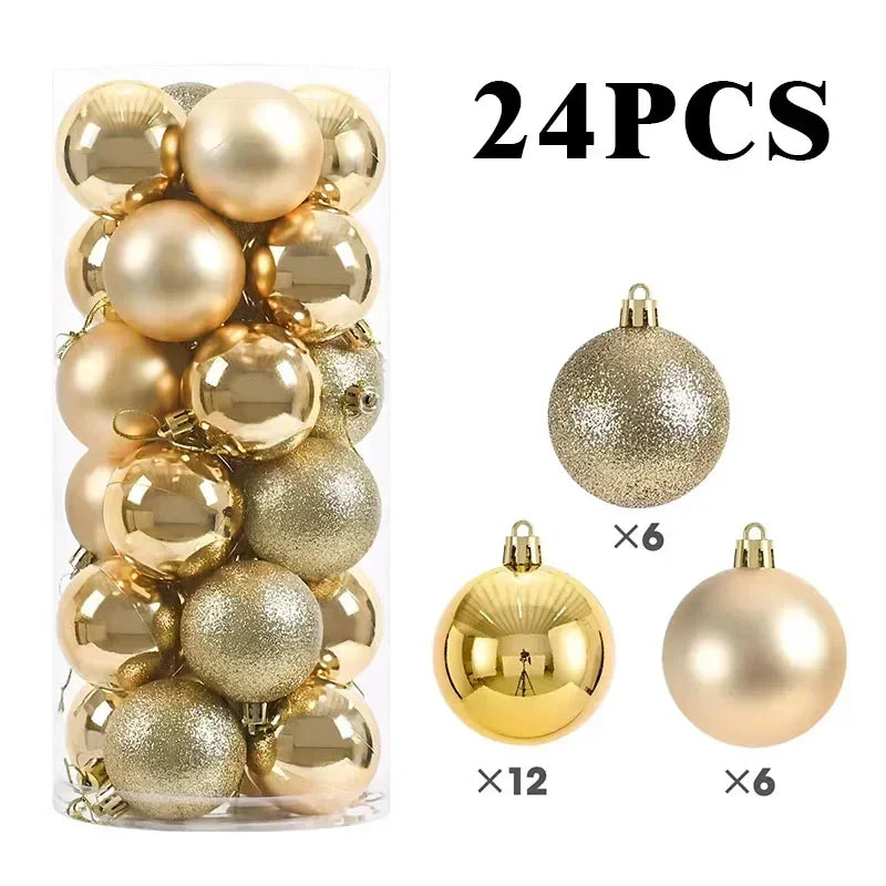 LuxeOrbit 24/pcs 8CM Christmas Ball Ornaments Set Painted Plastics Christmas Tree Pendant Decoration Christmas Decoration Accessories