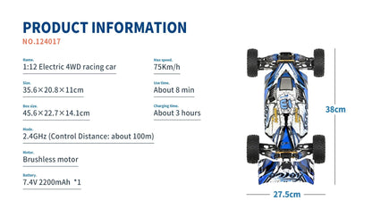 LuxeOrbit 124008 60KM/H RC Car With 3S Battery Professional Racing Car 4WD Brushless Electric Remote Control Cars Children's Toys