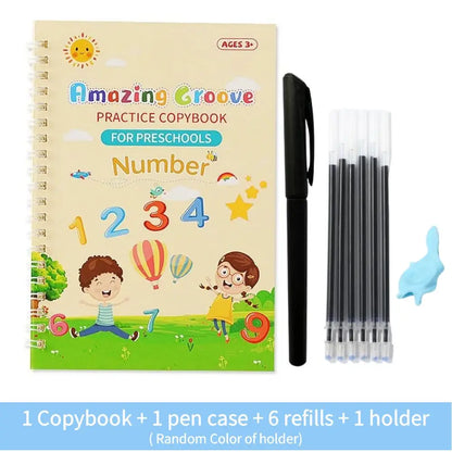 LuxeOrbit Copy Book Magic Practice Children's Book Reusable Free Wipe Children's Toys Writing Stickers English Copy Book Practice Parent