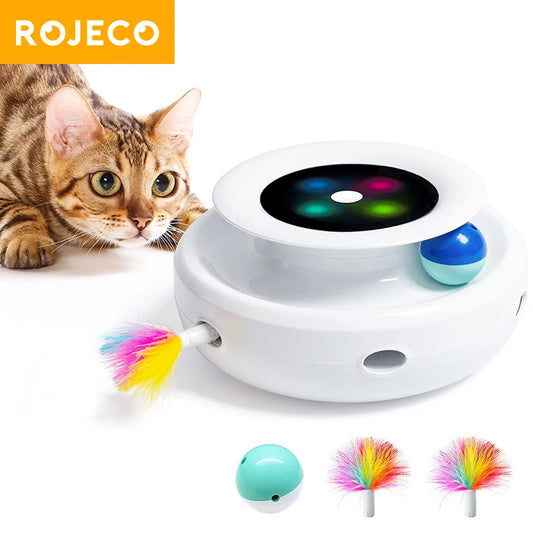 LuxeOrbit 2 in 1 Smart Cat Toys Automatic Feather Fun Ball Toy Set For Cat Dog 5 Modes Electronic Interactive Pet Toy Accessories