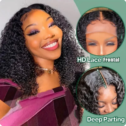 LuxeOrbit 13X4 Brazilian Kinky Curly BoB Lace Frontal Wigs For Women Glueless 180 Density Preplucked 100% Human Hair Wig Deep Curls Wig