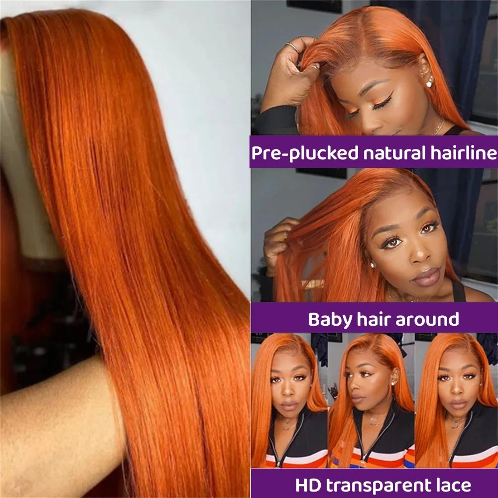 LuxeOrbit 13x6 Ginger Straight Lace Front Human Hair 13x4 HD Transparent Lace Frontal Wig 200 Density  Brazilian Hair For Women