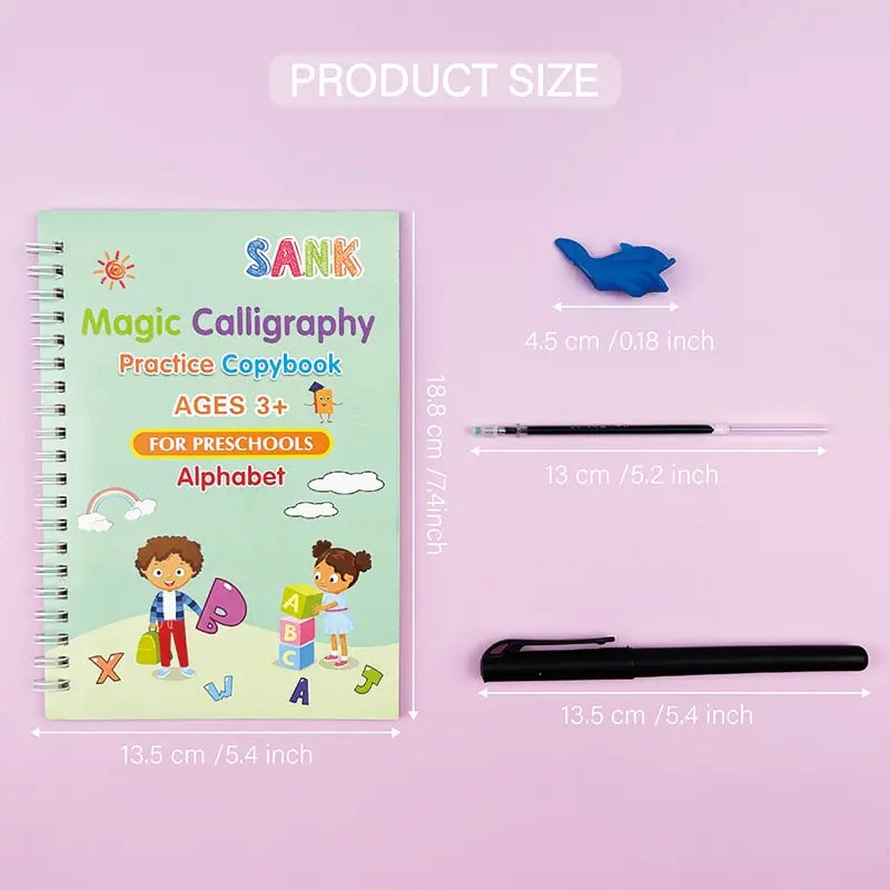 LuxeOrbit 4 Books Pen Magic Copy Book Free Wiping Children Kids Writing Sticker Practice English Copybook For Calligraphy Montessori Gift