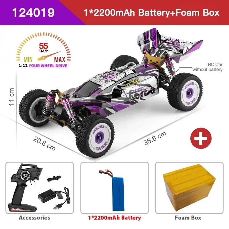 LuxeOrbit 124008 60KM/H RC Car With 3S Battery Professional Racing Car 4WD Brushless Electric Remote Control Cars Children's Toys