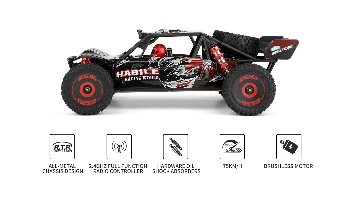 LuxeOrbit 124017 75KM/H 4WD RC Car Professional Monster Truck High Speed Drift Racing Remote Control Cars Children's Toys for Boys