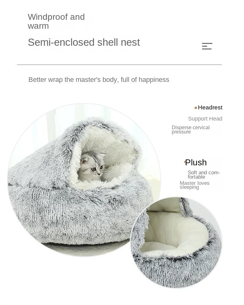 LuxeOrbit Winter Warm Shell Semi-Closed Cat Nest Pet Cat Bed Semi-Surrounded Kennel Dog Bed Closed Cat Nest