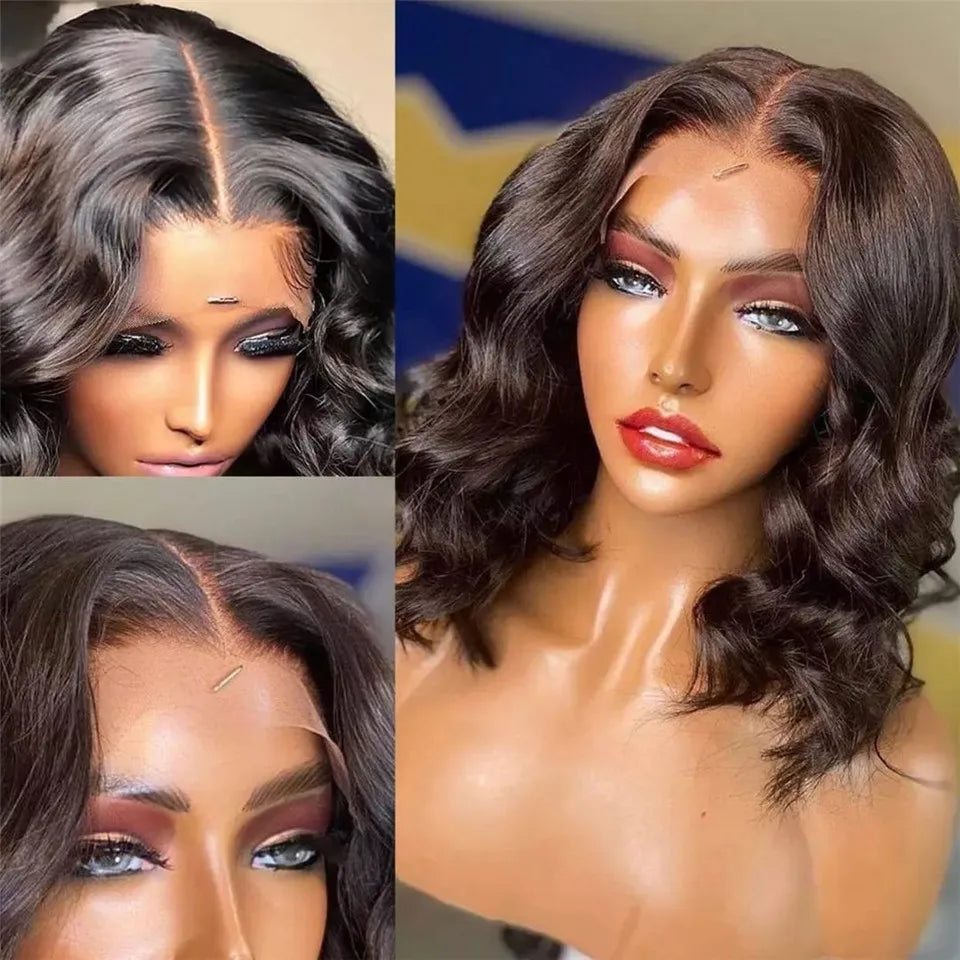 Brazilian Body Wave Short Bob Wig 13x4 Lace Front Human Hair Wigs for Women Pre Plucked 4x4 Closure Wig Transparent Virgin Remy