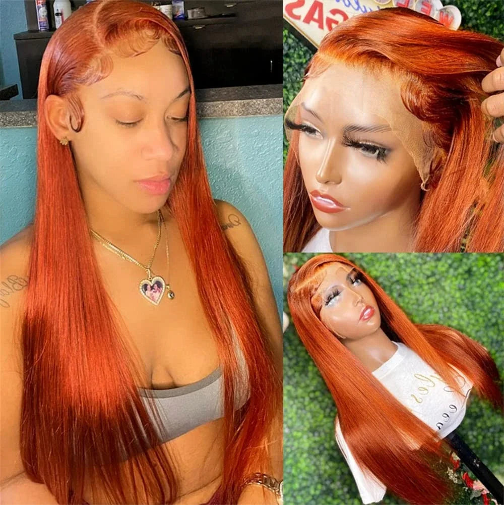 LuxeOrbit 13x6 Ginger Straight Lace Front Human Hair 13x4 HD Transparent Lace Frontal Wig 200 Density  Brazilian Hair For Women