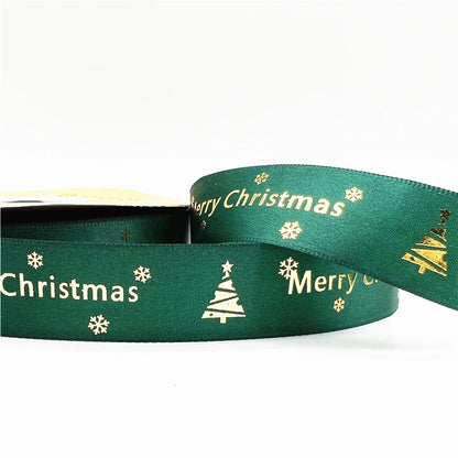 LuxeOrbit 5yards 1inch 25mm Christmas Ribbon Printed Christmas Polyester Ribbon For Handmade Design Christmas Decoration DIY Gift Packing