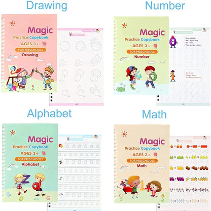 LuxeOrbit 4 Books Pen Magic Copybook Free Wiping Children's Kids Writing Sticker Practice English Copybook For Calligraphy Montessori Gift