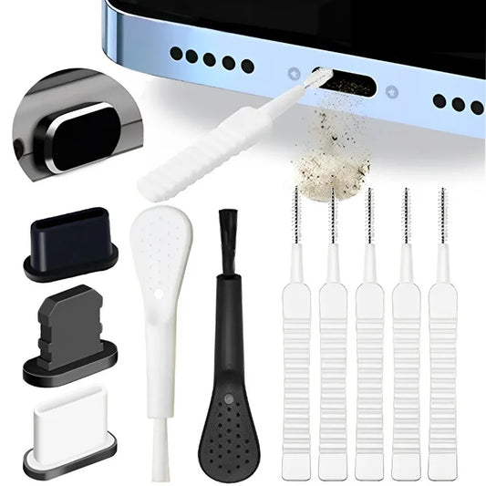 LuxeOrbit 10-1Pcs Cell Phone Charging Port Dust Plug with Cleaning Brush for IPhone 15 Pro Max Plus Samsung Xiaomi IOS Type C Cleaner Set