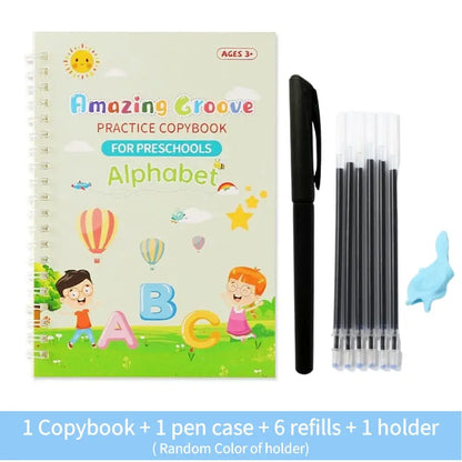 LuxeOrbit Copy Book Magic Practice Children's Book Reusable Free Wipe Children's Toys Writing Stickers English Copy Book Practice Parent