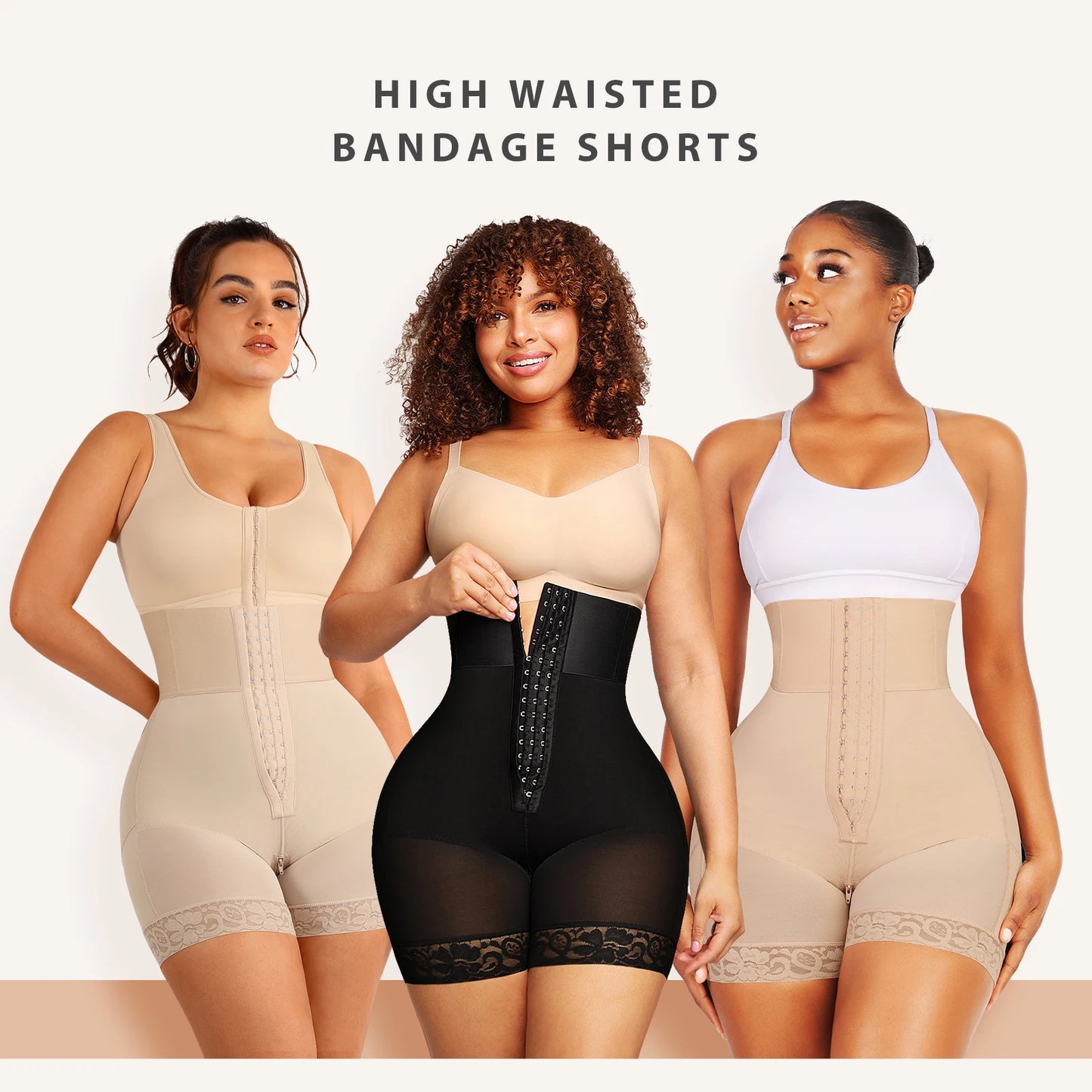 LuxeOrbit Bandage High Waisted Body Shaper Shorts Shapewear for Women Tummy Control Thigh Slimming Slip Shorts Butt Lifting Shapewear