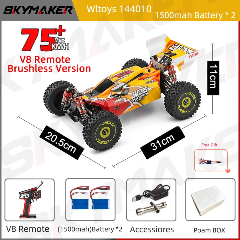 LuxeOrbit 144010 V8 RC Car Brushless 1:14 75Km/H High Speed Metal 4WD Drive Off-Road 2.4G Transmitter 1/14 RC Racing Car  VS 144010