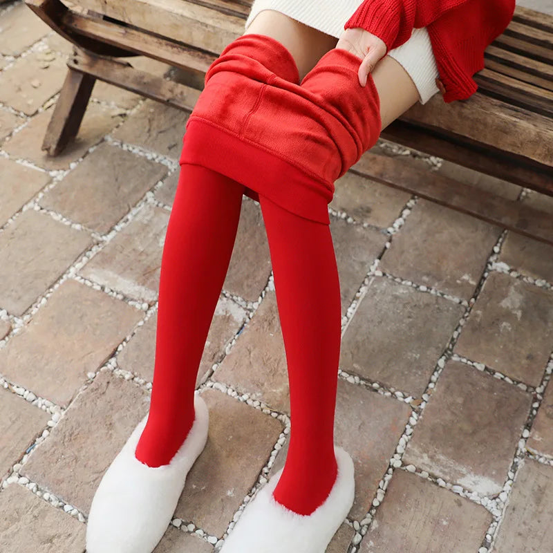 LuxeOrbit 160g 300g New Design Bright Women Red Leggings Wedding Autumn Winter Plush Thickened Pantyhose Wear Benmingnian Warm Pants