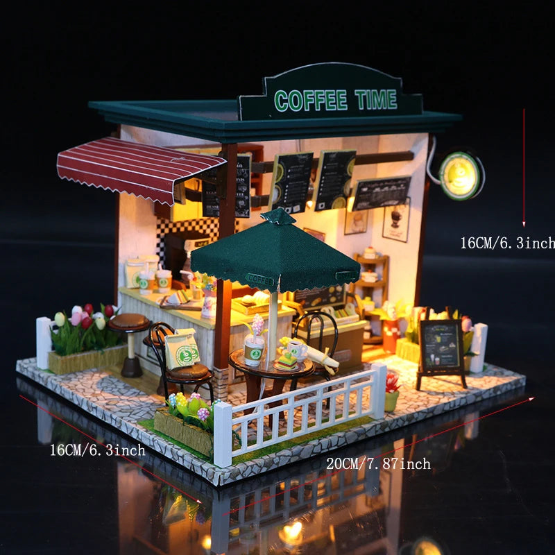 LuxeOrbit DIY 3D Puzzles Wooden Toy Miniature Dollhouse Handmade Doll House Model Building Kits Coffee House Toys For Children Gifts