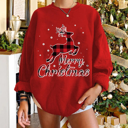 LuxeOrbit Christmas Sweatshirt Women's Merry Christmas Hoodies & Sweatshirts Crew Neck Standard Thickness Santa's Reindeer Christmas Sweat