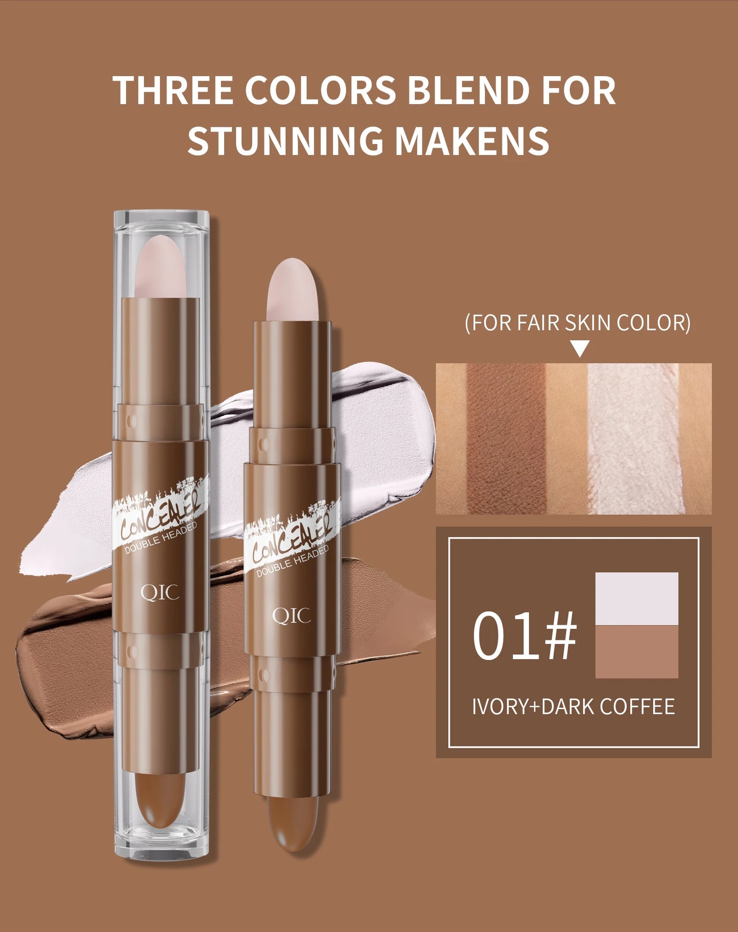 Brown Tube Dual Ended Finishing Stick Highlighting Highlighting Shadow Face Contouring Concealer Stick