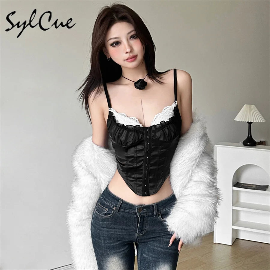 LuxeOrbit  Spring New Sweet Gentle Sexy Cute All-match Fashionable Cool High Street Women's Thin Sling Fishbone Vest