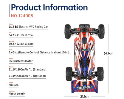 LuxeOrbit 124017 75KM/H 4WD RC Car Professional Monster Truck High Speed Drift Racing Remote Control Cars Children's Toys for Boys